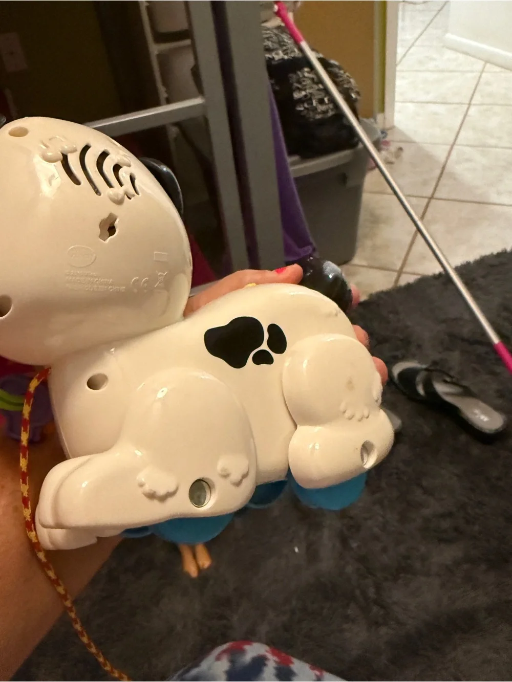 Vintage VTech Pull & Sing Puppy Toy - White with Black Spots